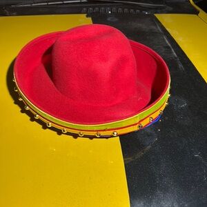 Vibrant Red Hat with Gold Accents